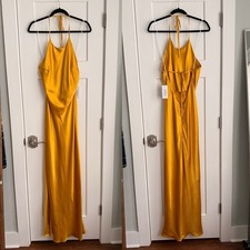 Reformation Jeany Silk Halter Neck Column Maxi Dress Turmeric NEW with tags