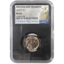 1937 D Buffalo Nickel MS 66 NGC 5c Original Bag Fragment SKU:I17413