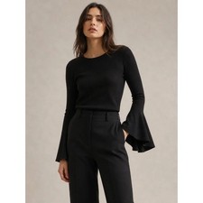 Eliza J Bell Sleeve Keyhole Back Ribbed Knit Top Black Women SP