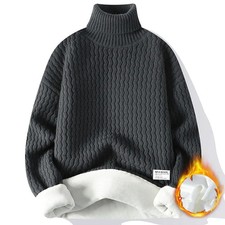 New Winter Fleece Turtleneck Sweater Men Warm Knit Pullovers Mens Casual Knitted