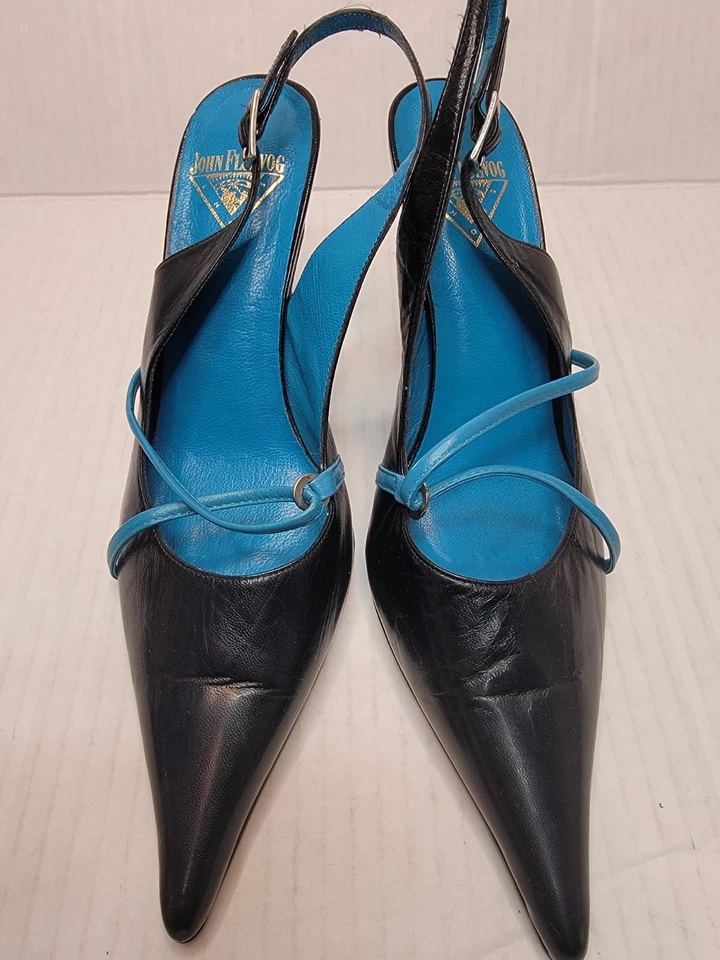 Tacones traseros John Fluevog 10 Cougar Tibby puntiagudos Stilleto negro turquesa Foto 4 de 4