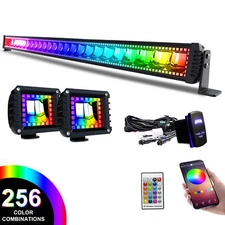 52inch RGB Led Light Bar Combo & 4" RGB Halo Pods Flood &Wiring Harenss