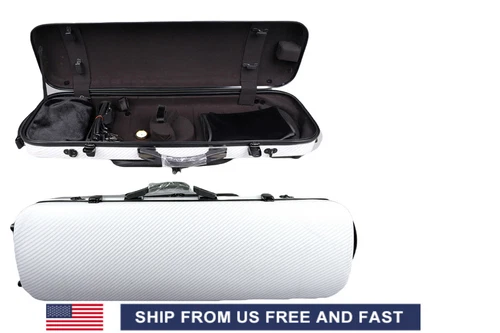 Carbon Fiber 4/4 Full Size Violin Case Oblong White Lock Safe Bags Lightweight
