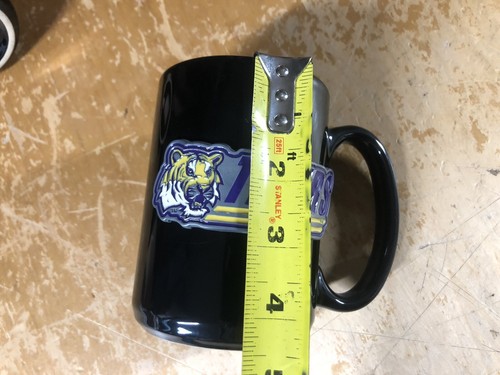 new LSU TIGERS Fan GIFT 2 Coffee Mug Cup Set Black Ceramic Pewter Logo Man Cave - Picture 6 of 6