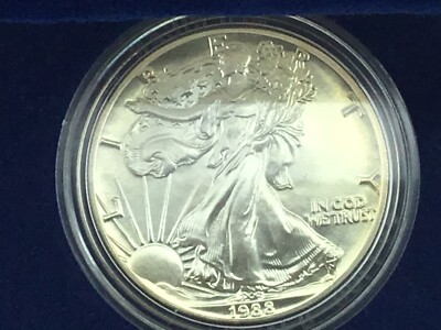 1988 1oz American Silver Eagle Coin, US Mint, in Blue Velvet