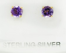 GENUINE 1.22 Cts AMETHYST STUD EARRINGS 14K YELLOW GOLD PLATED .925 - NWT