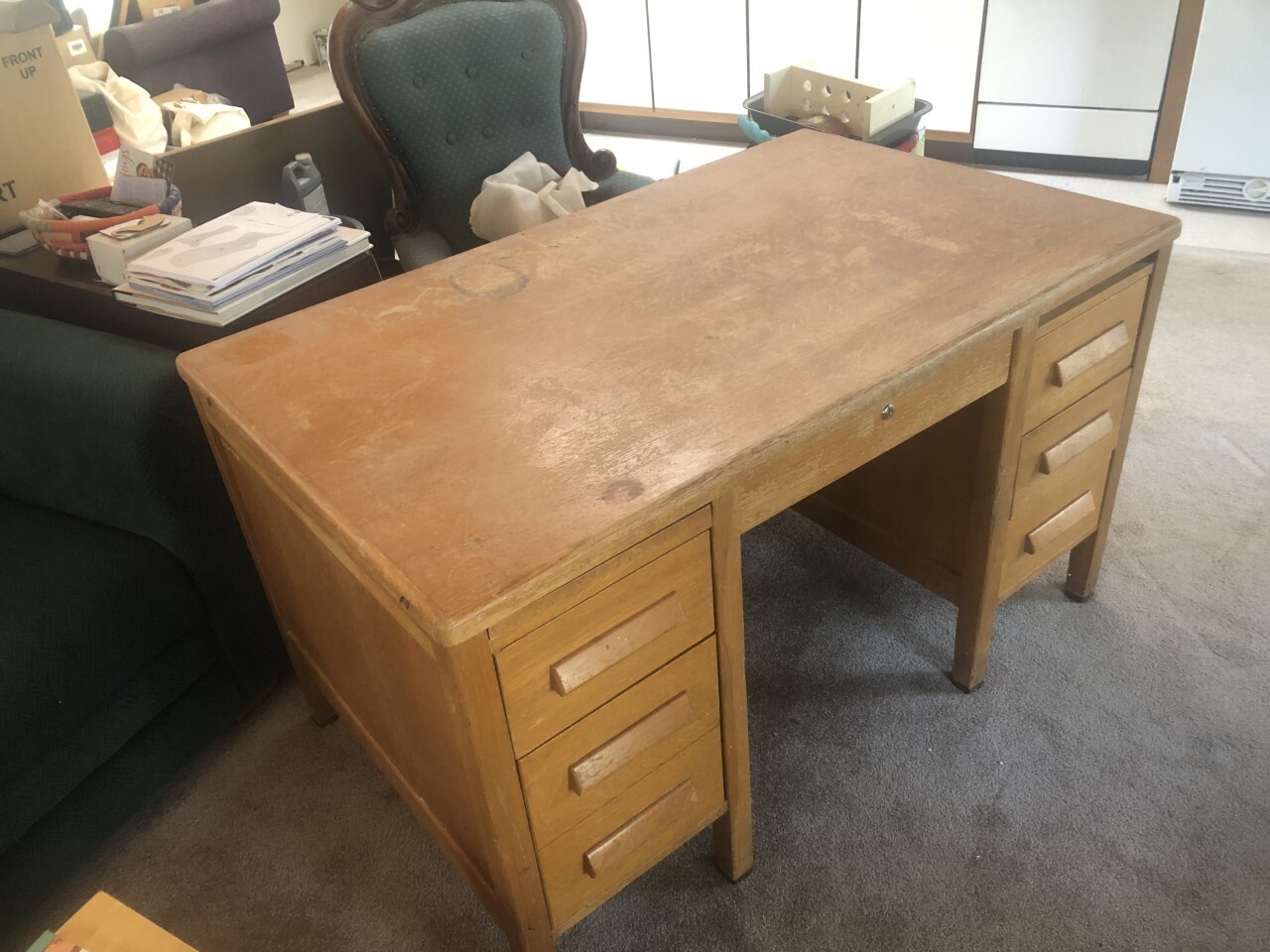 Antique Solid Oak Teacher's Desk and Chair eBay