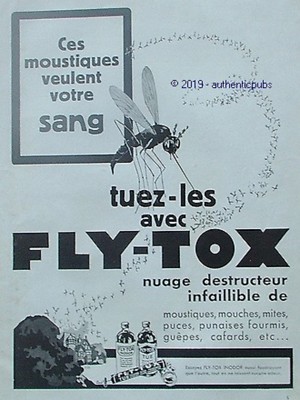 1937 FLY TOX KILL MOSQUITOES INSECTICIDE INSECT AD FRENCH AD PUB