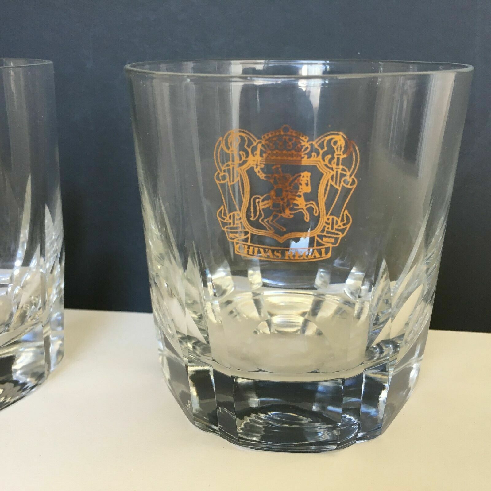 2 Chivas Regal Rocks Tumblers Gold Crest Prince of Whiskies Logo 8oz NOS