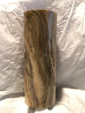 Italian Cylindrical Carved Onyx Stone Vase Vessel