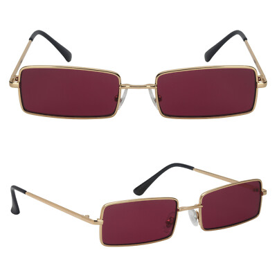 Super Retro Rectangle Shape Sunglass Wire Metal Frame Grey Red Green Light Blue