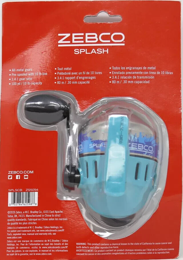 new Zebco Splash Spincast Reel Blue push button 10lb test | eBay