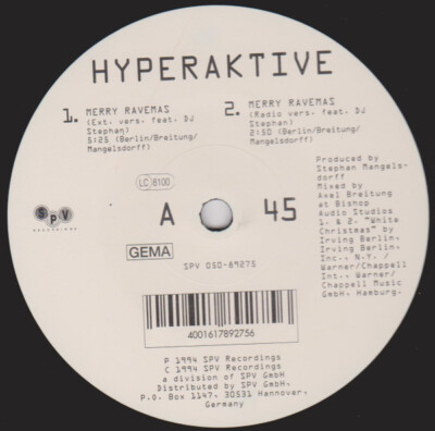 Hyperactive - Merry Ravemas (12'') (Very Good Plus (VG+)) - 1914926249