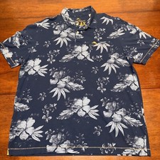Tommy Bahama Relax Floral AOP Polo Shirt Sz M Blue Swordfish Pima Cotton Beach