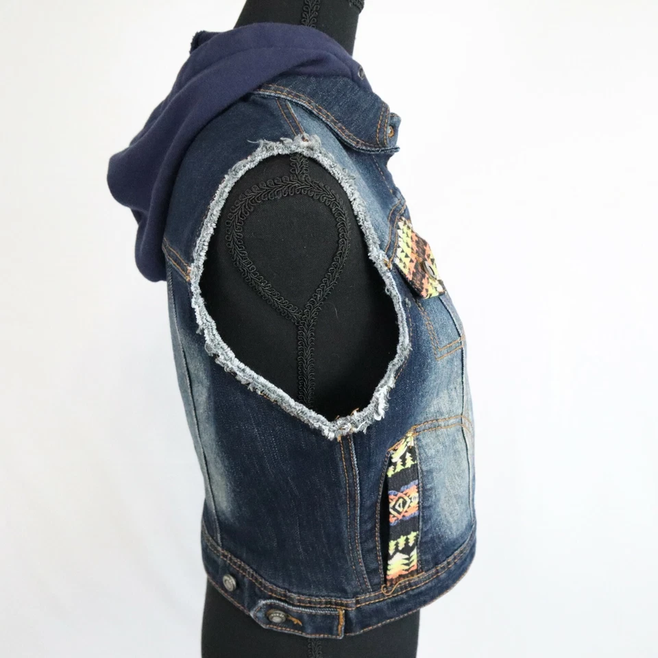 Chaleco Rue 21 Mujer Pequeño Denim Azul Jean Chaqueta Sin Mangas Sudadera con Capucha Abotonada Foto 4 de 4