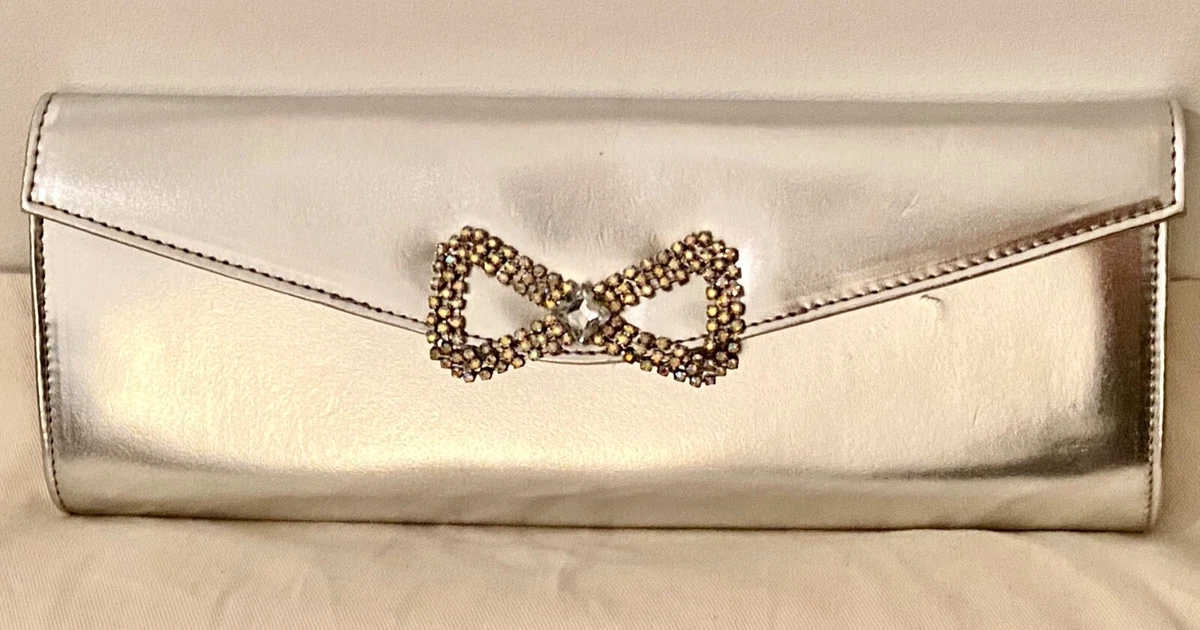 FAITH 50 OFF Silver Patent Leather Swarovski Clutch Handbag WAS