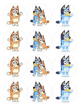 12 count Blue Dog Cartoon Edible Image rounds OR 1 cake, Wafer paper, pre cut