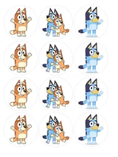 12 count Blue Dog Cartoon Edible Image rounds OR 1 cake, Wafer paper, pre cut