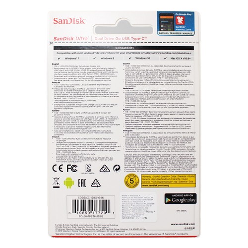 Sandisk Ultra Dual 128GB Drive Go USB Type-C Flash Drive By Lot - Picture 2 of 2