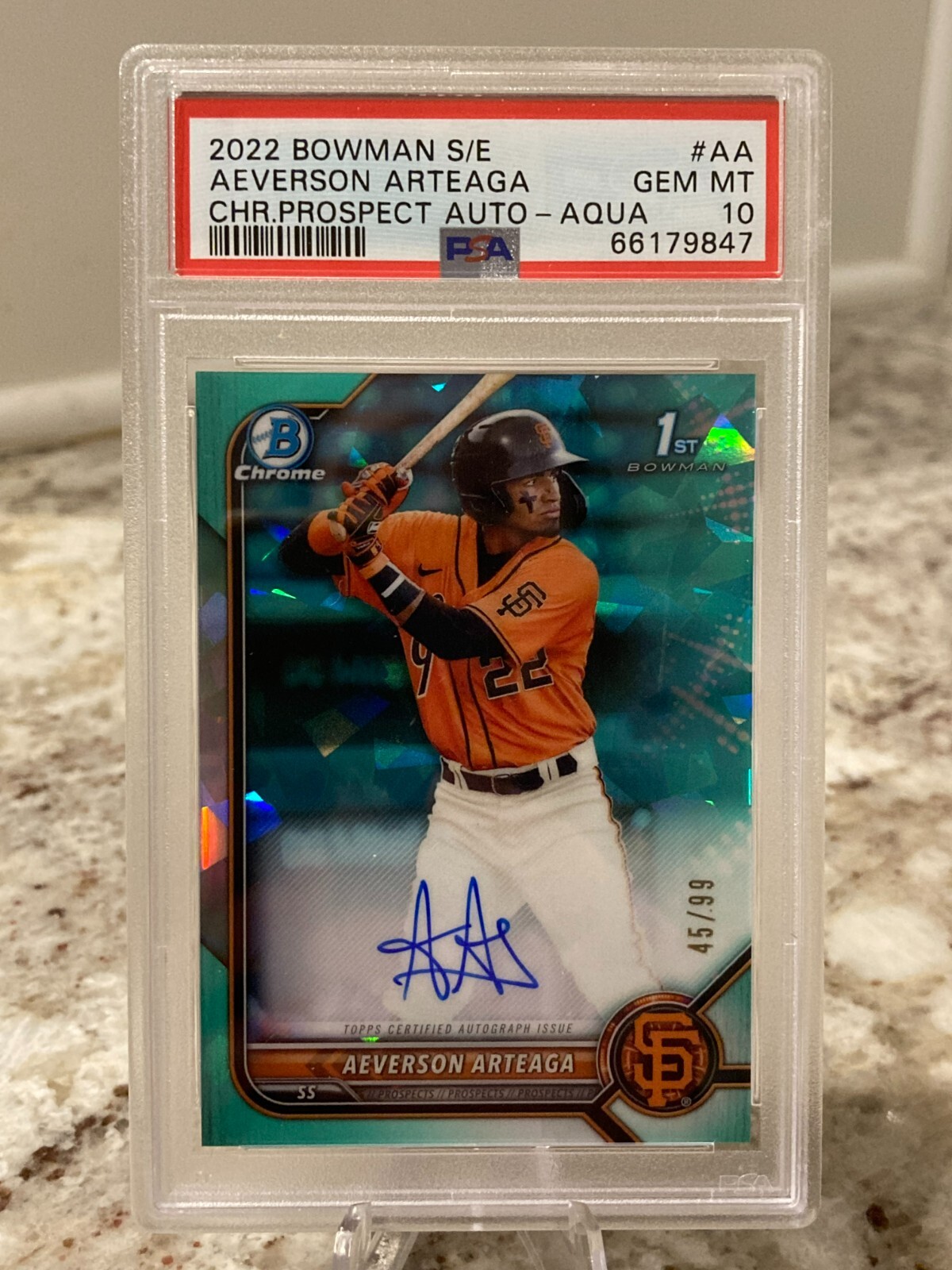 2022 Bowman Chrome 1st AEVERSON ARTEAGA PROSPECT AUTO Aqua /99 PSA GM 10 !!