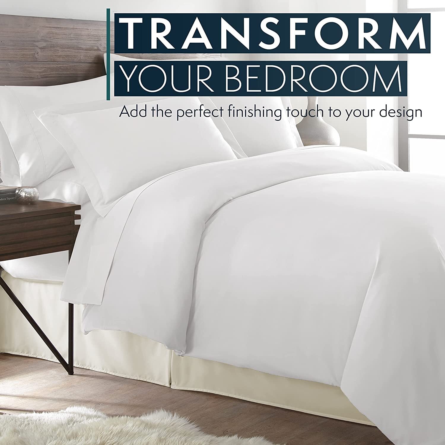 HC Collection Cream Queen Bed Skirt Dust Ruffle w/14" Drop Tailored