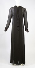 VERA WANG Brown Knot Button Embroidered Cuff Sheer Silk Long Coat Overlay Robe 6