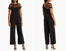 MAGGY LONDON Black Sheer Illusion Yoke Wide Leg Pant Dress Jumpsuit 2  XS   
