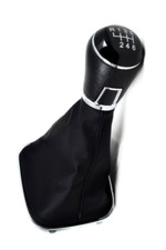 Schwarz + Chrom 6 Geschwindigkeit + R Plastik + Leder Schaltknauf + Gamasche für