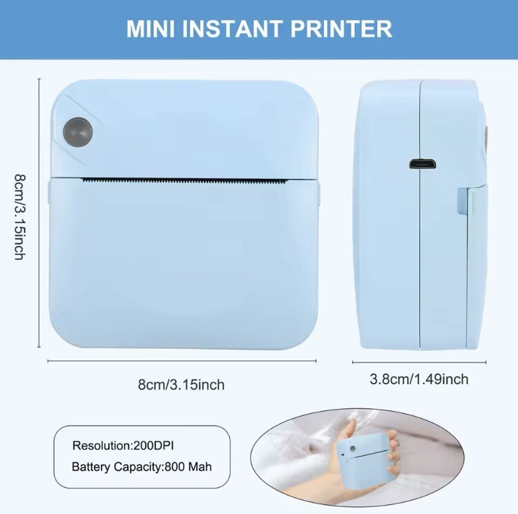Imprimante thermique nomade sans fil Bluetooth couleur bleu