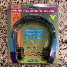 Vintage 1996 AM/FM Street Beat Headphone Radio Lenoxx Model 885 Purple Blue Pink