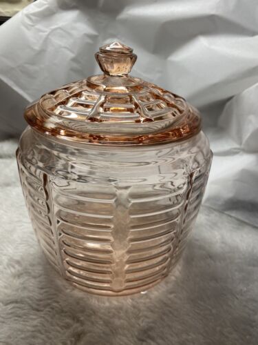 Antikes Art Deco Depressionsglas rosa Keks Plätzchen Bonboniere - Bild 2 von 5