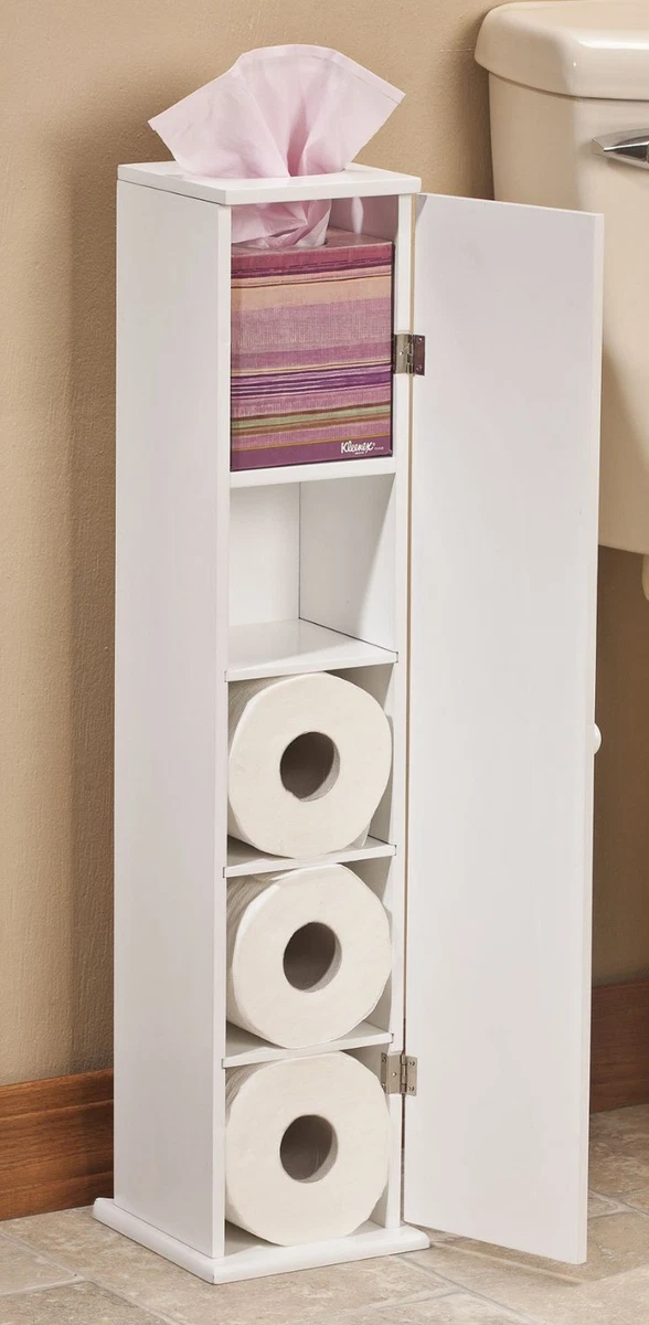 Narrow Bathroom Storage Cabinet Toilet Paper Holder Tissue Slim Stand Door  Tower