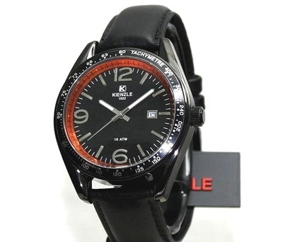 KIENZLE Herrenuhr Quarz, Datum, IPB Edelstahl, Schwarzes Armband, 10BarW.R. 