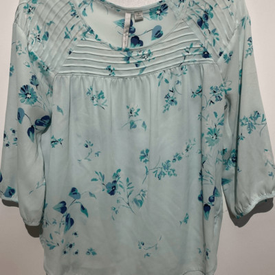 LC Lauren Conrad Women's Blue Pullover Pleated 3/4 Sleeve Blouse Size Small