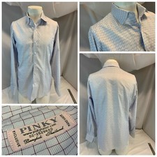 Pinky Pink Bespoke Dress Shirt 16 34 Gray Cotton Plaid Point Collar YGI H1-431