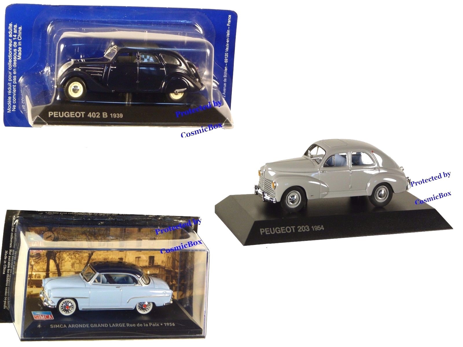 Modèles réduits auto Peugeot 402 B et Simca 1954 véhicules miniatures collection