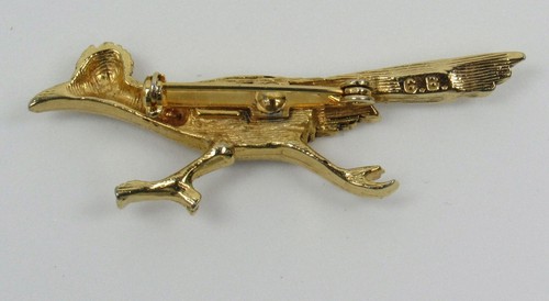 Gold Tone Roadrunner Brooch Pin Faux Turquoise Eye Marked G.B. - Picture 5 of 6