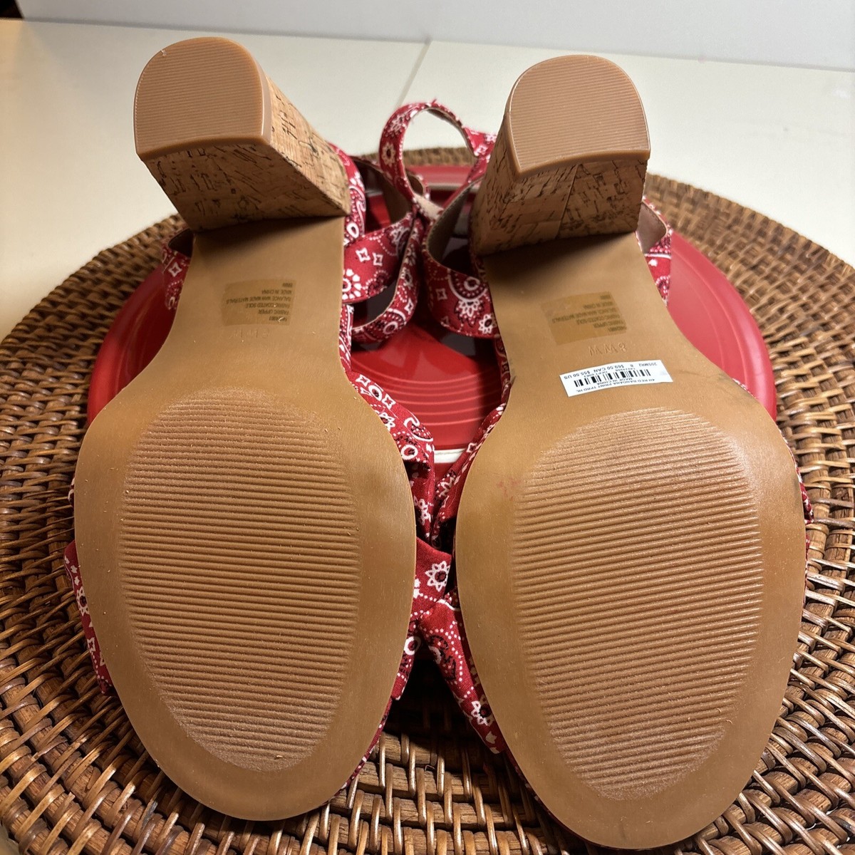 Torrid Hi Heels Women's Ankle Wrap Open Toe Red Bandana Print