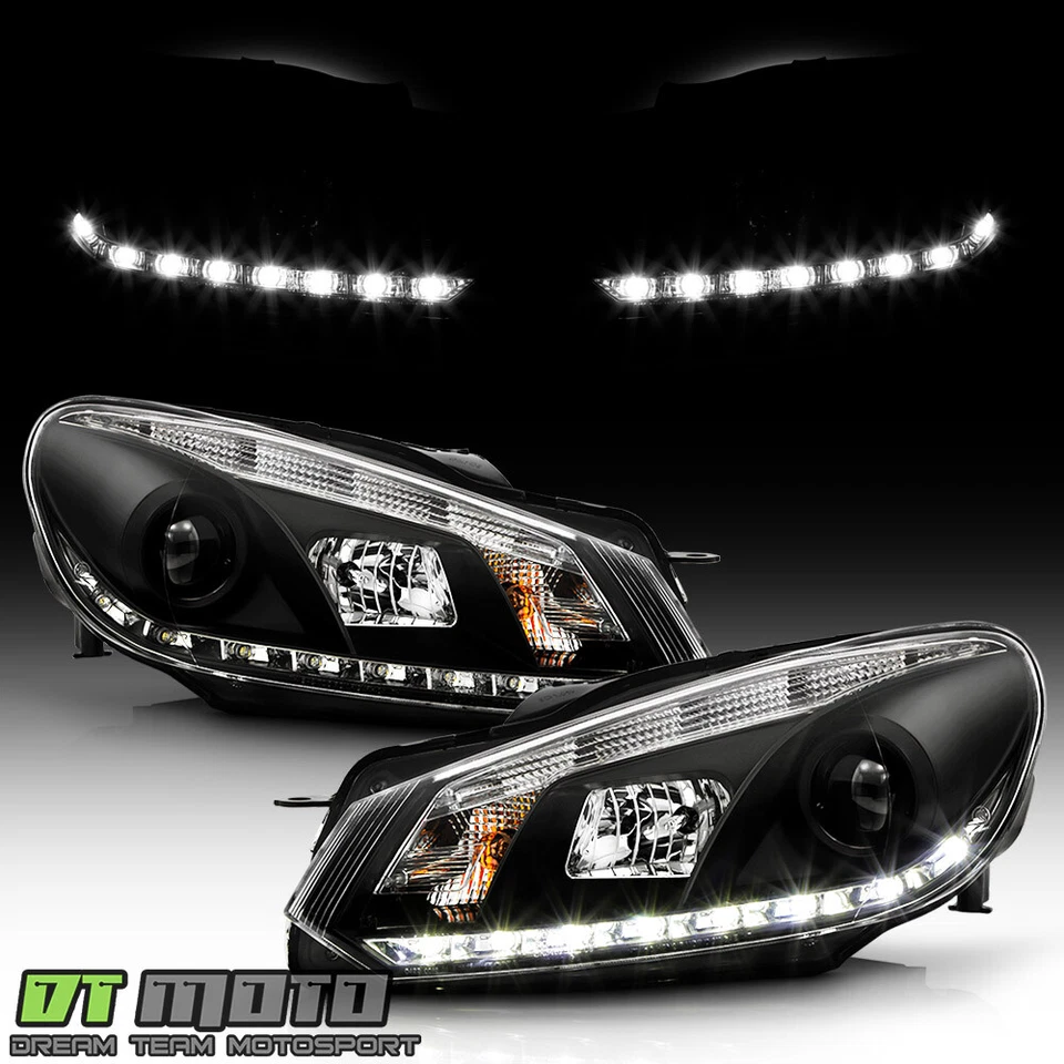 Faros proyectores tira LED 10-14 izquierda+derecha negros para VW Golf GTi DRL 2010-2014 Foto 2 de 4
