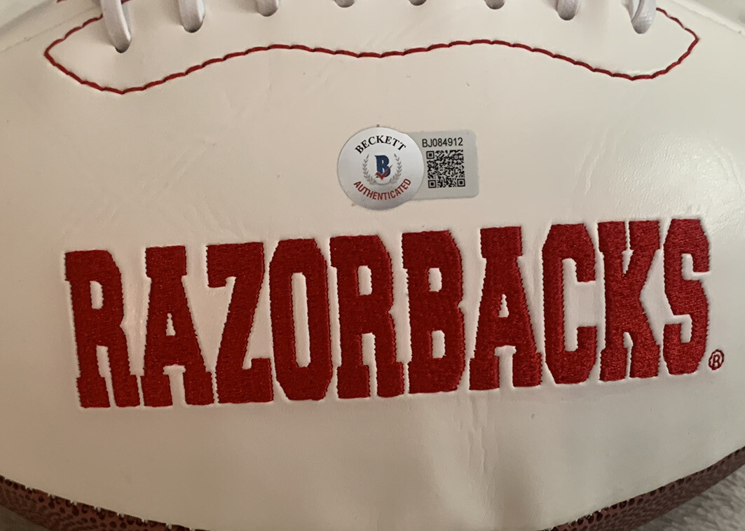 SAM PITTMAN HAND SIGNED ARKANSAS RAZORBACKS LOGO FOOTBALL W/ BECKETT COA