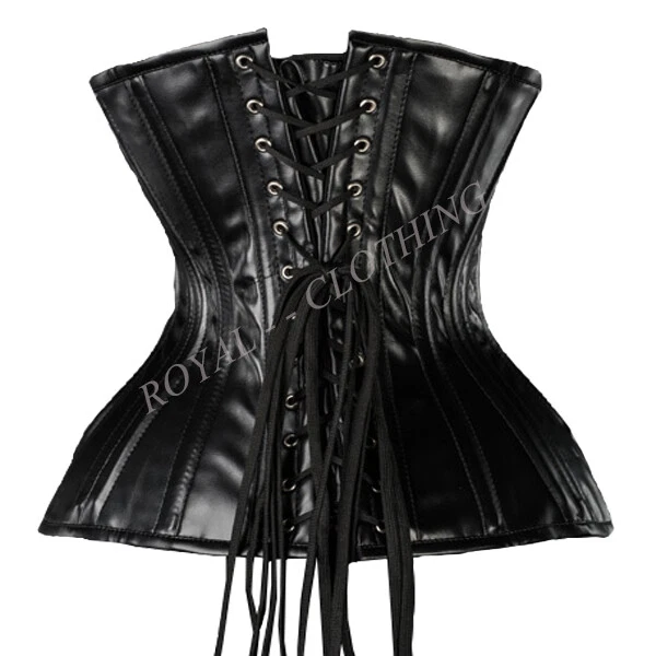 Espartilho preto cintura extrema couro sintético busto desossado aço J-8201 - Imagem 3 de 3