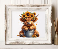 Cow Wall Art Print, Cute Cow With a Bucket Wall Art Decor, Farmhouse Home Decor