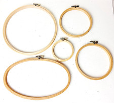Vintage  New Wooden Embroidery Hoops Round  Oval Size 3 5 8" Wood Lot of 5