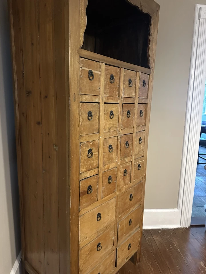 Boticario chino asiático del siglo XIX botiquín con 22 cajones 75" de alto Foto 3 de 4