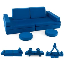 10 PCS Kids Play Sofa Set Modular Convertible Foam Folding Couch Toddler Playset
