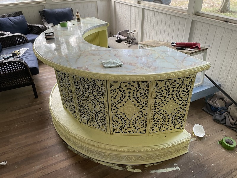 Yellow Wood Bar with matching stools (Used)