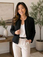 MISOOK Textured Metallic Polka Dot Jacket Women s Medium Black Gold Stretch