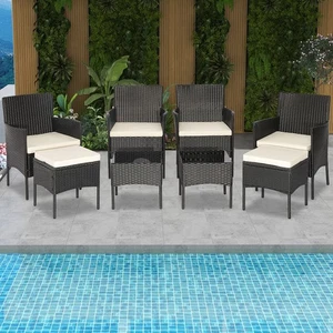 Costway 8PCS Patio Rattan Furniture Set Sofas Ottomans Cushioned Table Free