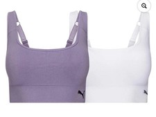 PUMA Seamless Wireless Sports Bra 2-Pack Solid Purple/White Logo Pullover L