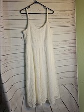 White Lace Midi Dress Spaghetti Straps Smocked Bodice Boho Beach Vacation Size 1